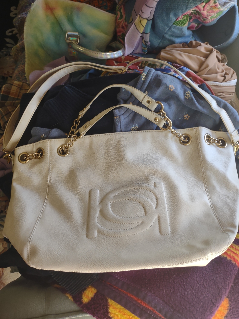 White Vinyl Chain-Handle Tote Bag by Bebe
